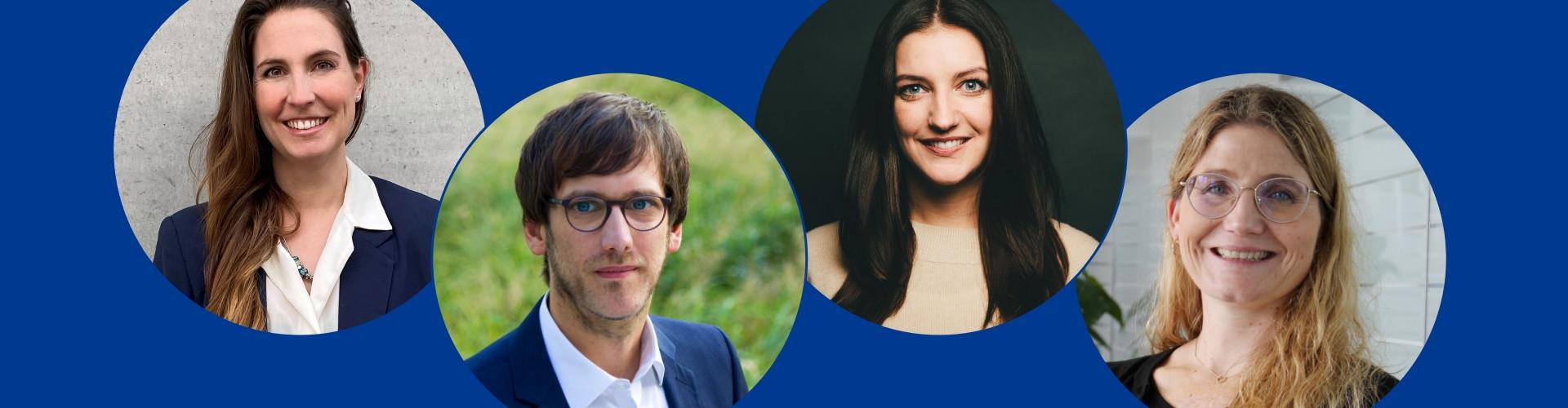 Vier Portraits von Mitarbeiter:innen von ClimatePartner, die im Beitrag ihren Blick auf die EU-Richtlinien erläutern.