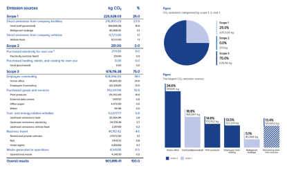 Example of carbon footprints results in a table